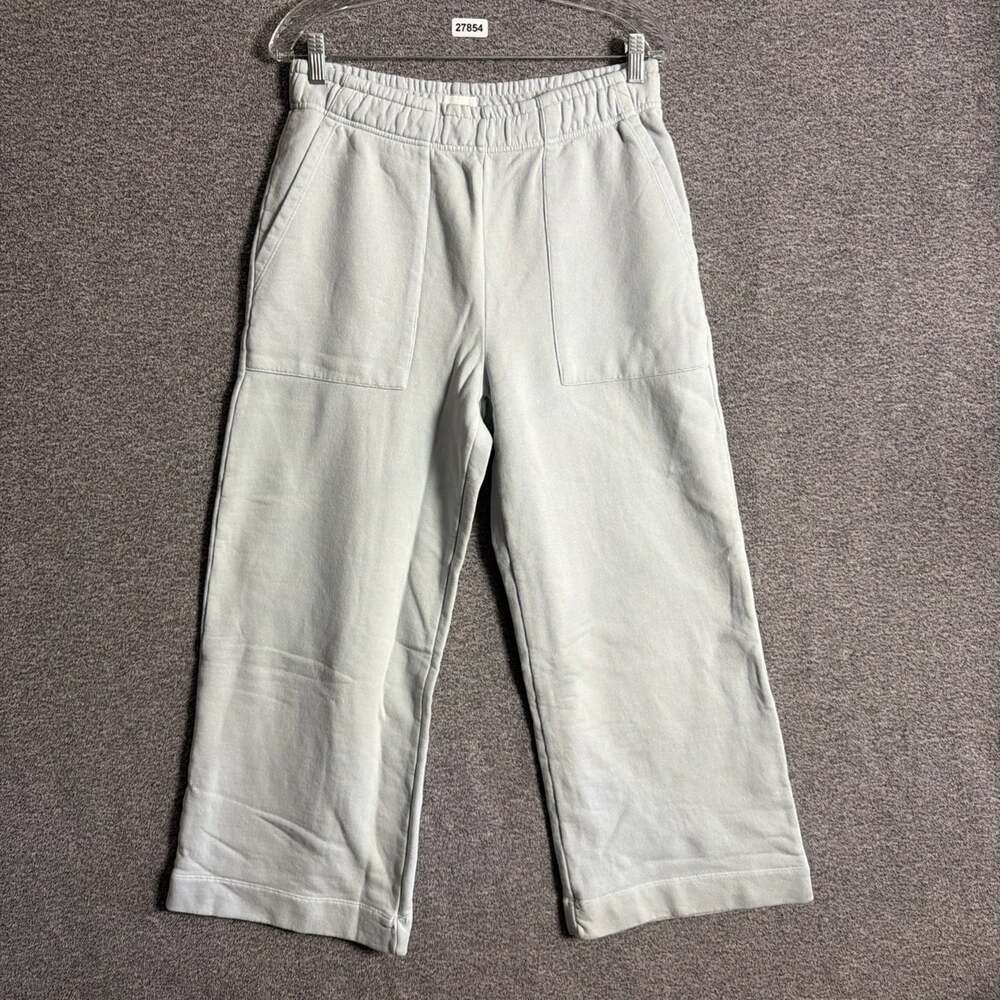 NWT Mate The Label Women's Large Fog Gray / Blue Organic Fleece Wide Leg Pants